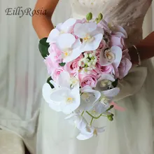 Розовые розы фаленопсис Свадебные цветы искусственный букет невесты водопад ручной работы романтический свадебный букет Свадебный атлас шелк