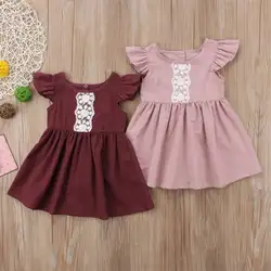 Для маленьких девочек короткий рукав кружевное нарядное платье-пачка одежда для малыша; на каждый день одноцветное кружевное платье одежда