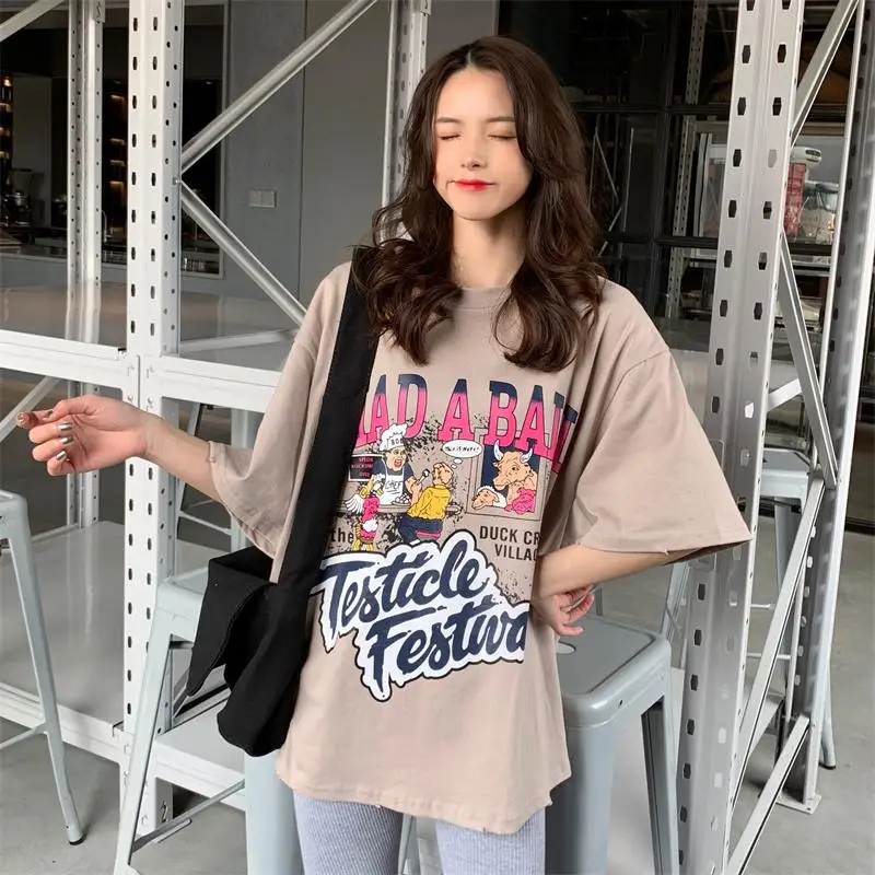 Для женщин футболки Harajuku Ulzzang студент свободные Письмо печати хип хоп шикарная