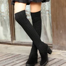 Mode Frauen Stiefel Kniehohe Elastische Dünne Herbst Winter Warm Langen Oberschenkel Hohe Gestrickte Stiefel Frau Schuhe OR935432