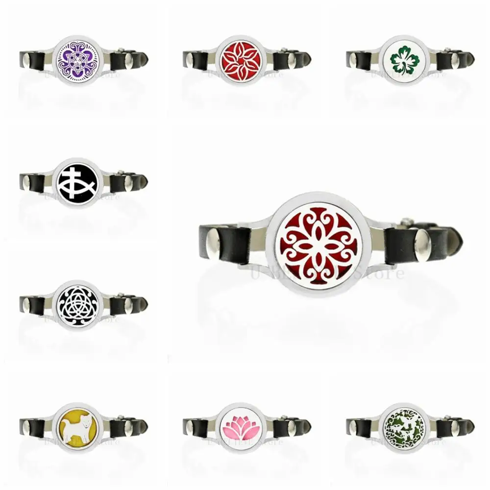

flower butterfly dog 25mm Twist Wrap Essential Oil Aromatherapy Diffuser Bracelet Locket With PU Leather Bracelet 10pcs Pads