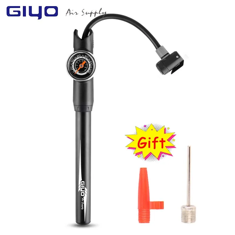 

GIYO Bicycle Pumps High Pressure Extractable Hose Bike Pump Hand Pump with Gauge Ball Needle Tire Inflator Air Bike Bicycle Pump