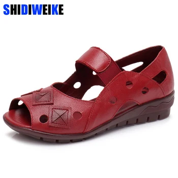 

New Spring Summer Wedges Sandals Women Hollow Casual Women Shoes Genuine Leather Sandals Woman Fish peep Toe Big Size m941