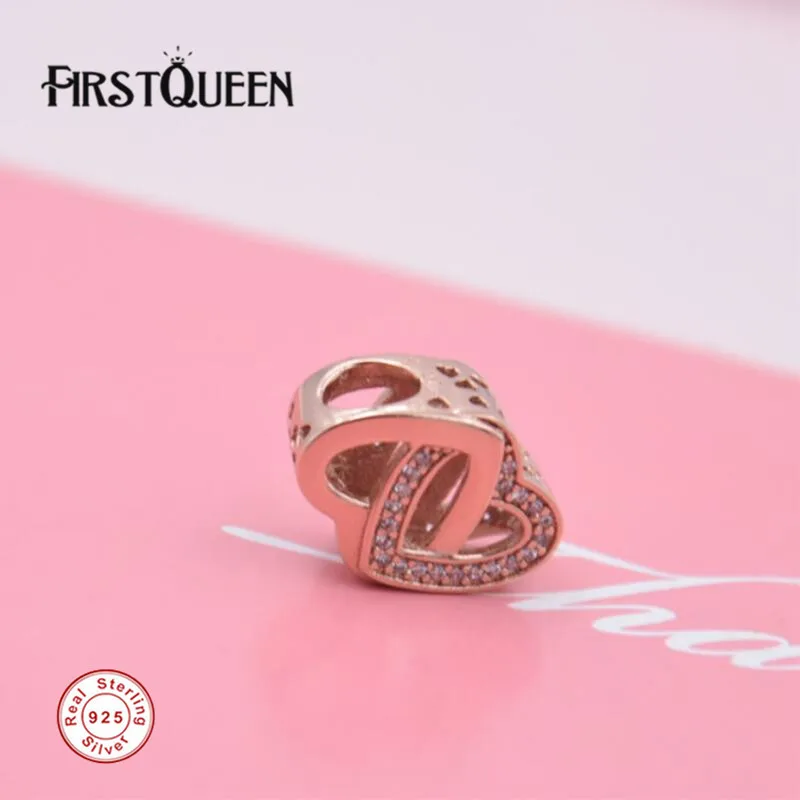 

FirstQueen Supersale 14k Rose Gold Colour Entwined Love Charm Fit Bracelet Argent 925 Christmas Charm Wholesale Fine Jewelry