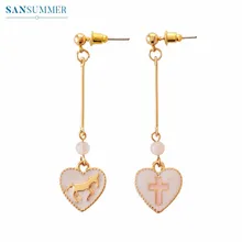 Серьги-гвоздики для женщин модные шпильки геометрической формы серьги в форме сердца дом длинные серьги, бижутерия серьги-капельки с кристаллом Mujer