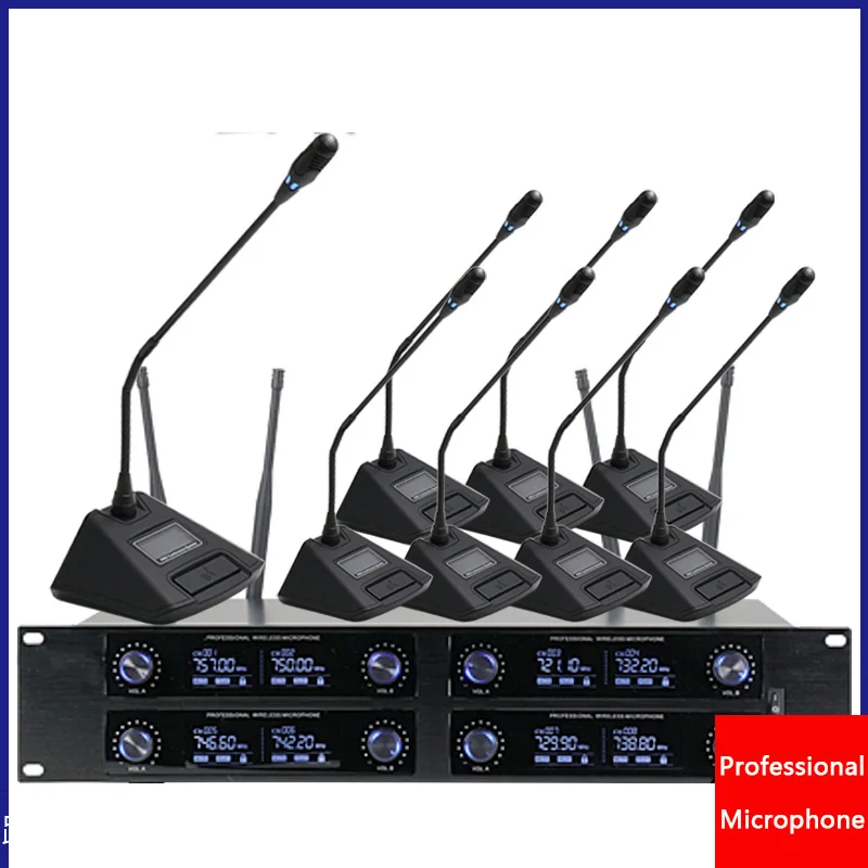 

One pair of eight uhf professional wireless conference microphone and one pair of four stage performance ear microphone