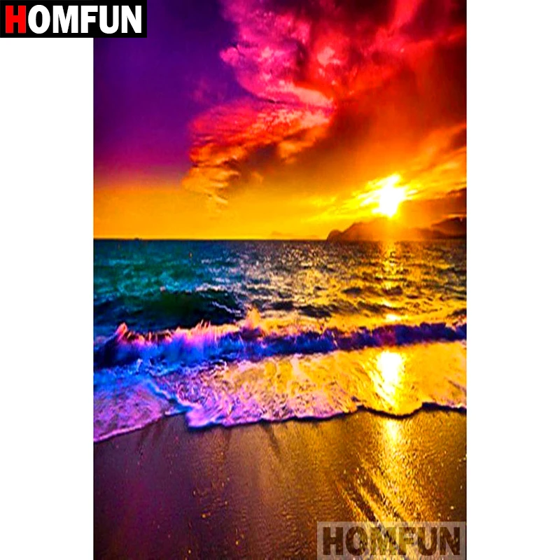 

HOMFUN Diamond Painting "Seaside sunset" DIY 5D Diamond Embroidery Sale Full Set Rhinestone Cross Stitch Home Decor A09242