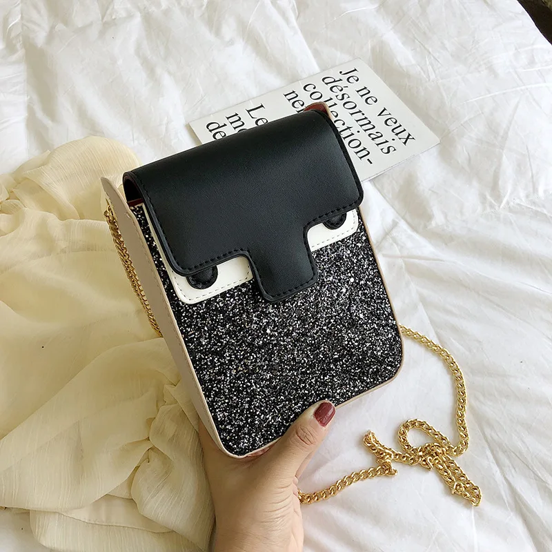 

Crossbody Bags For Women 2019 High Quality PU Leather Luxury Handbags Designer Sac Ladies Sequin Chain Shoulder Messenger Bag