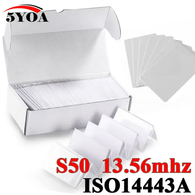 100pcs/Lot RFID Card 13.56Mhz MF S50 Proximity IC Smart Card  Tag 0.8mm Thin For Access Control System ISO14443A 1