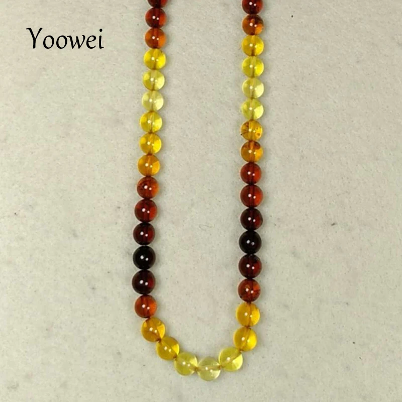Yoowei Genuine Amber Necklace for New Year Gift Rainbow Round Gems Women Jewelry Trendy Baltic
