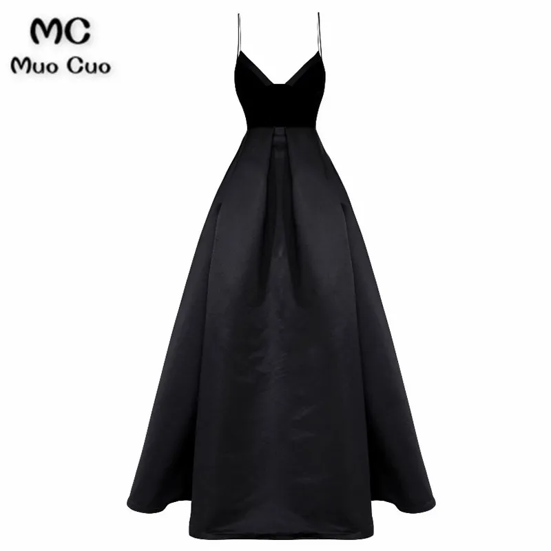 Черные платья для выпускного вечера с v-образным вырезом, плиссированные бретельки, бархатный лиф, атласное вечернее платье для женщин