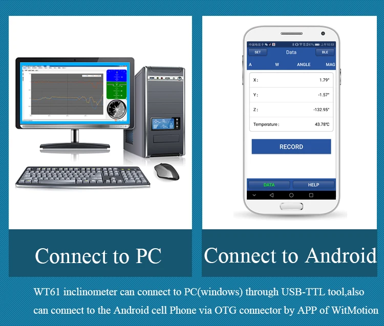 WitMotion WT61 AHRS MPU6050 6-осевой модуль Цифровой Инклинометр, 3-осевой акселерометр+ гироскоп, угол наклона и вибрирующим валом для измерения