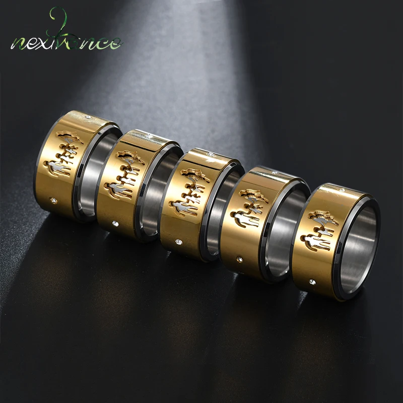 

Nextvance CZ Stone Mother Father Daughter Son Ring Gold Tungsten Rotation Ring for Christmas Gift Family Jewelry