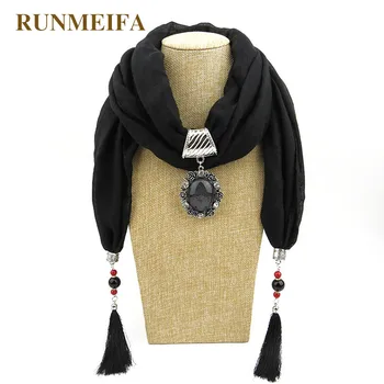 

RUNMEIFA Women Soft Scarf Necklace Pendant Neckerchief Scarves Women Muffler Jewelry Bijoux Femme Elegant Gem Pendant Echarpe