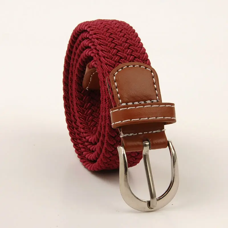 Poplular Color Wine Red Belt Leather Belt Buckle Adjustable Elastic
