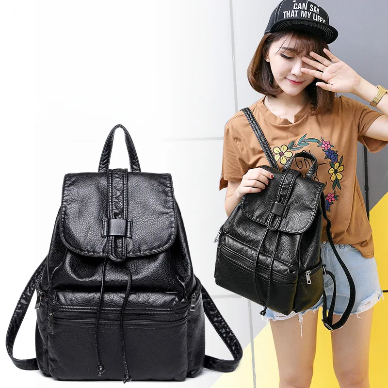 

2018 Women Soft Leather Backpack Large Capacity women's Shoulder Travel Bags School Backpacks For Teenage Girls mochila escolar