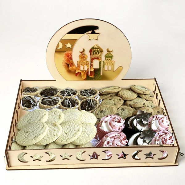 

Fruit Compote Bowl Dish Decoration Wooden Tray Candy Snack Nuts Box Holder Food for Eid Mubarak Ramadan Muslim Islam