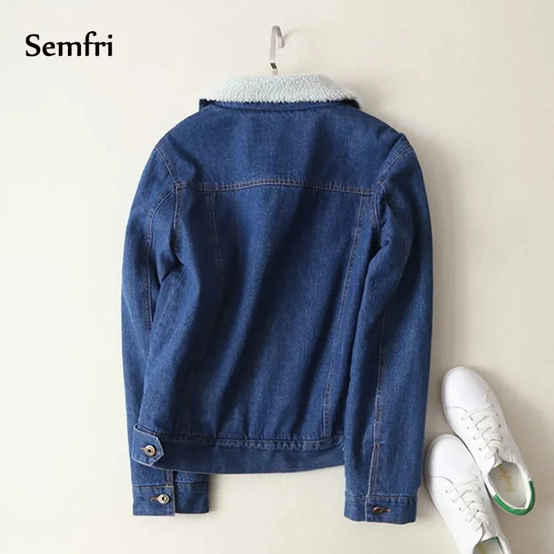 Semfri куртка зимняя женская джинсовая с мехом овечьей шерсти chaqueta mujer 2019 длинным