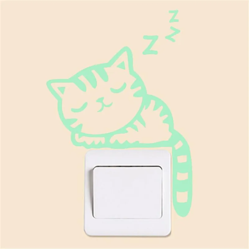 Животные настенные наклейки s для детской комнаты милый креативный котенок кошка светящееся Серебристое свечение переключатель наклейки домашний декор Съемная Фреска
