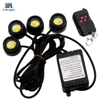 

YM E-Bright 1Set DRL 4*1.5W Car Strobe Flash Eagle Eye Reverse Backup Stop Daytime Running Light with Remote Control