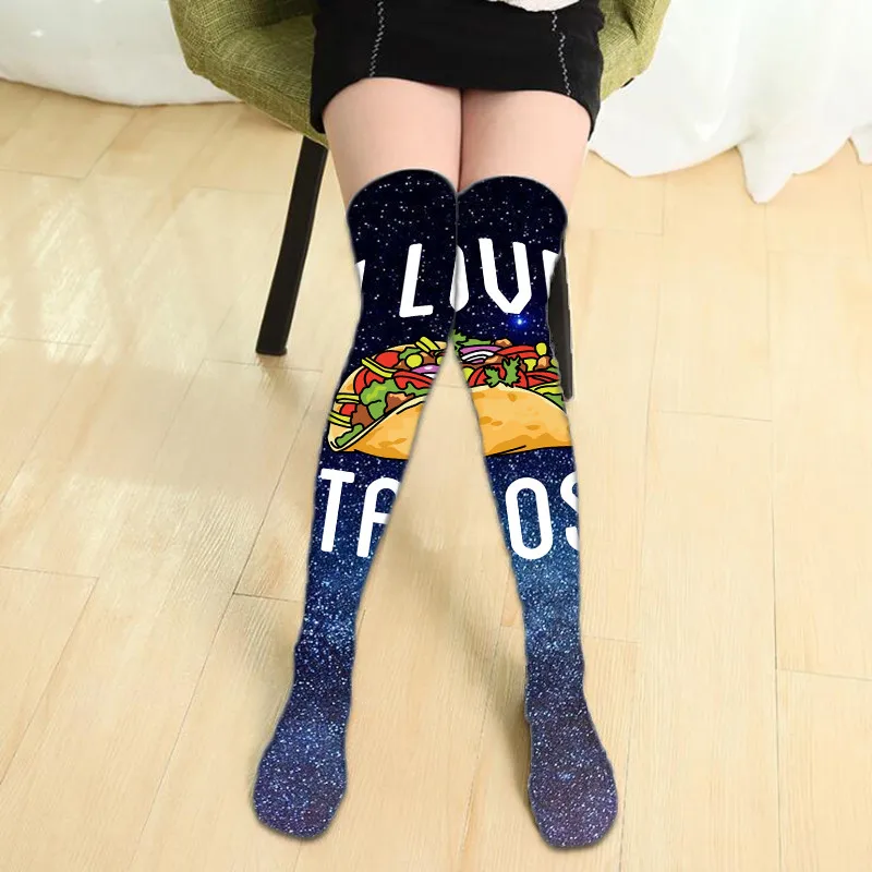 

Fashion Women's Nylon Stockings 2019 Hip-hop Long Stockings Over Knee Thigh High School Girl Cartoon medias Stocking 6S-SW22