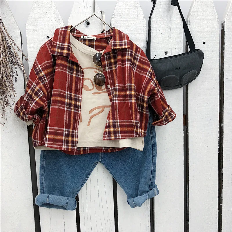 Celveroso new spring Cute Baby Kids Boys Girls Long Sleeve Shirt Plaids Checks Tops Blouse New Fashion Clothes Casual