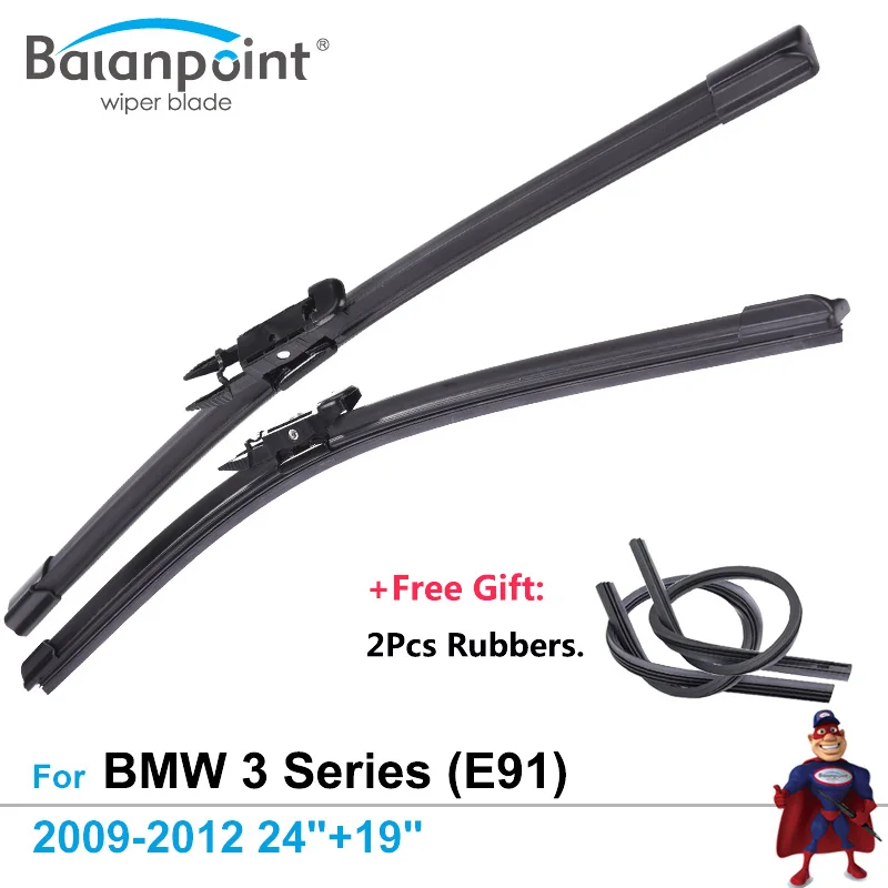 2Pcs Wiper Blades + 2Pcs Free Rubbers for BMW 3 Series (E91) Touring