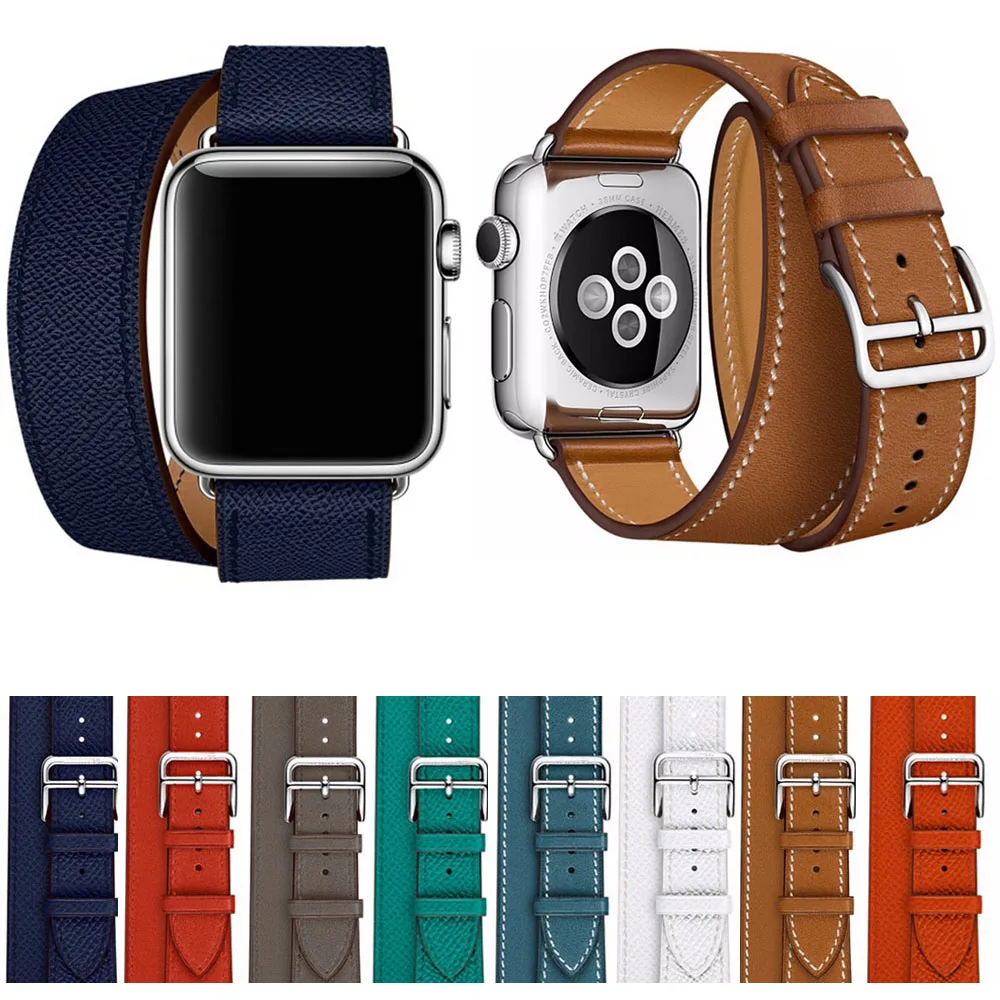 Высокое качество двойной ремешок для наручных часов Apple Watch Series 5 4 3 2 1 браслет наручных часов iWatch 38/40 мм/42 44 мм кожаный браслет ремешок для часов