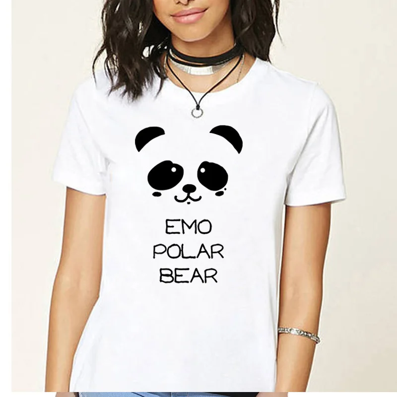 

Women's EMO POLAR BEAR Funny Letter Print Cute girl young style fashion graphic beer Tees cotton casual Tops