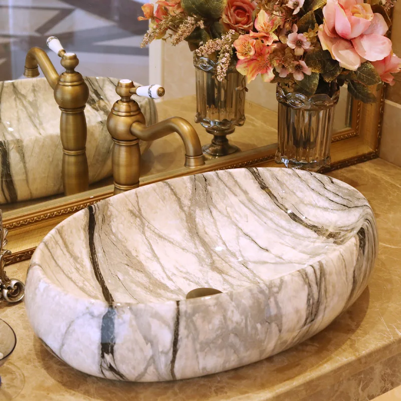 

Europe Vintage Style China Handmade Lavabo Washbasin Artistic oval ceramic wash basin Bathroom Sink