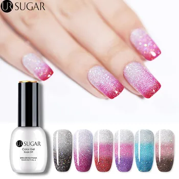 

UR SUGAR 15ml Glitter Thermal Gel Nail Polish Rainbow Temperature Color Changing UV Gel Soak Off Gel varnish