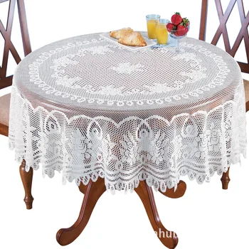 

Table Cloth Knitted Lace White Rose Round Table Rectangular Wedding Tablecloth Home Protection Decoration Elegant Table Cover