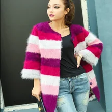 Настоящий норковый кашемировый свитер для женщин длинные красочная полоса Светодиодная лампа направленного света брендовый свитер с радугой S122