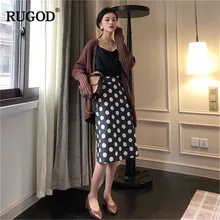 RUGOD винтажная юбка с принтом в горошек Женская Повседневная облегающий талию, бедра до середины икры Женская Корейская элегантная тонкая Офисная Женская рубашка