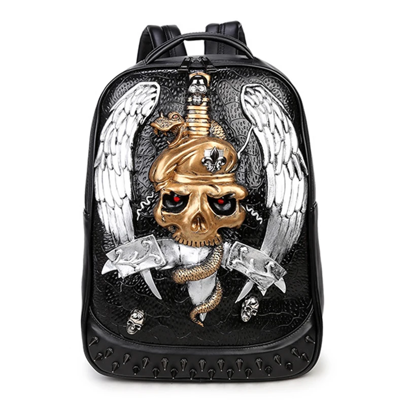 

Men Backpack 3D Relief Design Leather Teenager Backpacks Game Anime Halloween Skull Punk Vintage Laptop Bagpack Sac A Dos