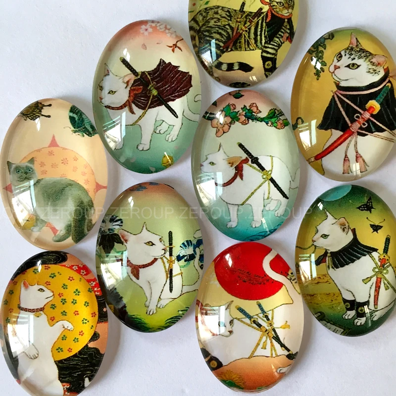 ZEROUP 2 Sizes Oval Glass Cabochon Cat Pictures Mixed Pattern Fit Base Setting for Jewelry Embellishment Flatback TP-063-O | Украшения и