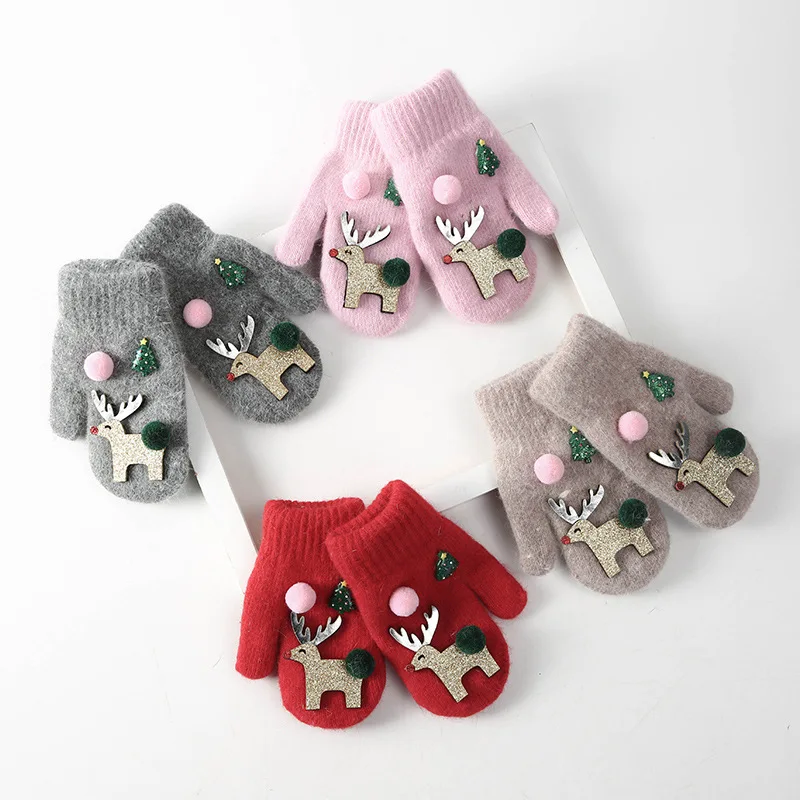 

Cute Christmas Deer Thicken Children Gloves Warm Winter Gloves Cartoon Kids Warm Wool Gloves Mittens Christmas gift