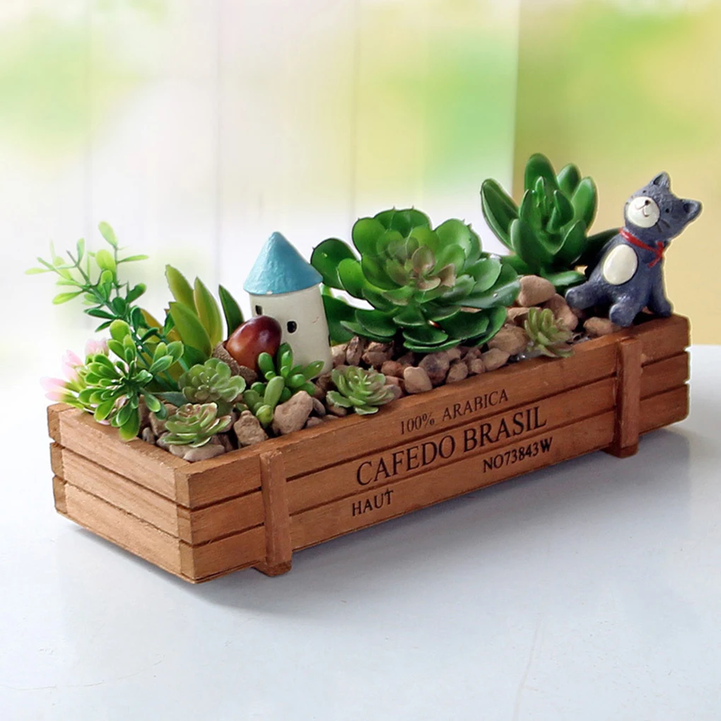 Wooden Succulent Plants Bonsai Boxes Desks Storage Box Home Office
