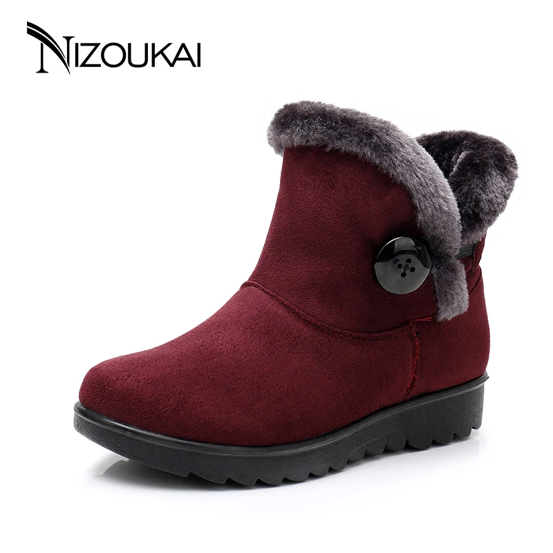 Meilleur 2018 Hiver bottes Femmes cheville Bottes Pour Femmes hiver chaussures Mode Casual Noir Rouge Brun Chaud Femme Neige Bottes plus taille