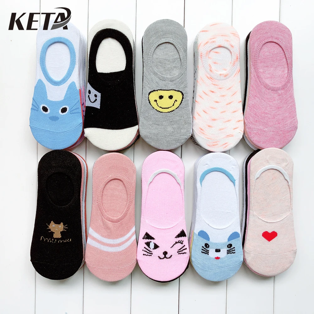 

[KETA] 5Pairs/lot Cartoon Cute Women Socks Colorful Printed Cotton Ankle Socks Female Short Colorful Happy Funny Girl Socks