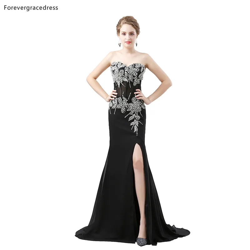 Forevergracedress элегантный черный Вечерние платья Милая бисер официальная Вечеринка платья большого размера индивидуальный заказ