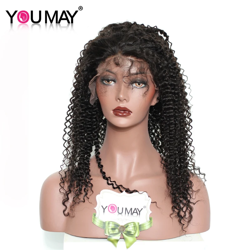 

Kinky Curly Full Lace Human Hair Wigs 130% Density Brazillian Remy Hair Natural Black Color You May Hair With Baby Hair