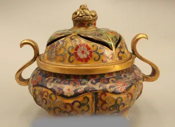 

7"Marked Chinese Cloisonne Purple Bronze Gild Dragon Incense Burner Censer