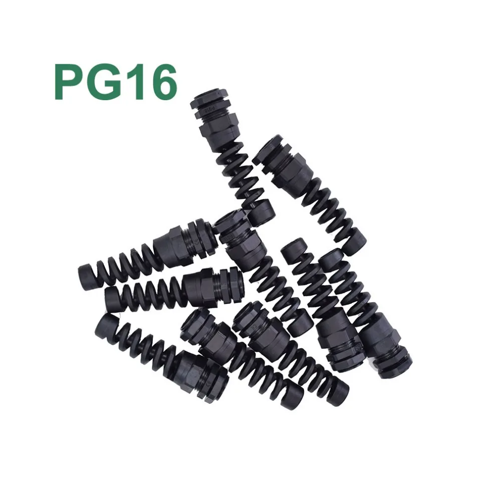 

10pcs Waterproof M22 PG16 Nylon Spiral Cable Gland Connector Flex Strain Relief Protector With Lock Nut For 10-14mm Wire Thread