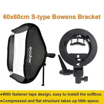 

Godox Studio Photo Flash Softbox Light Kit 60 x 60cm / 24" * 24" + S Type Bracket Bowens Mount Speedlite Soft Box 60x60 cm Set