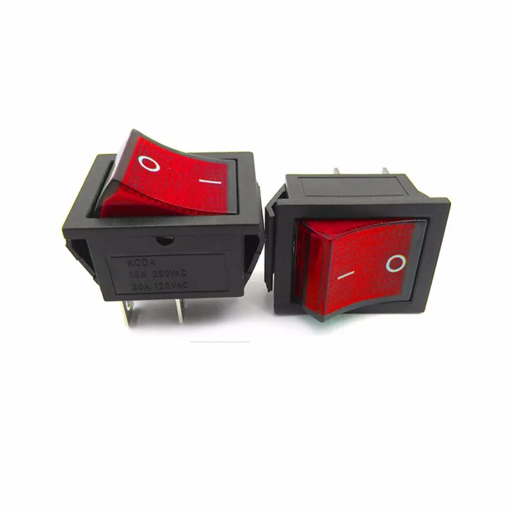 10pcs KCD4 Green LED light rocker switch 4 pins switch for power