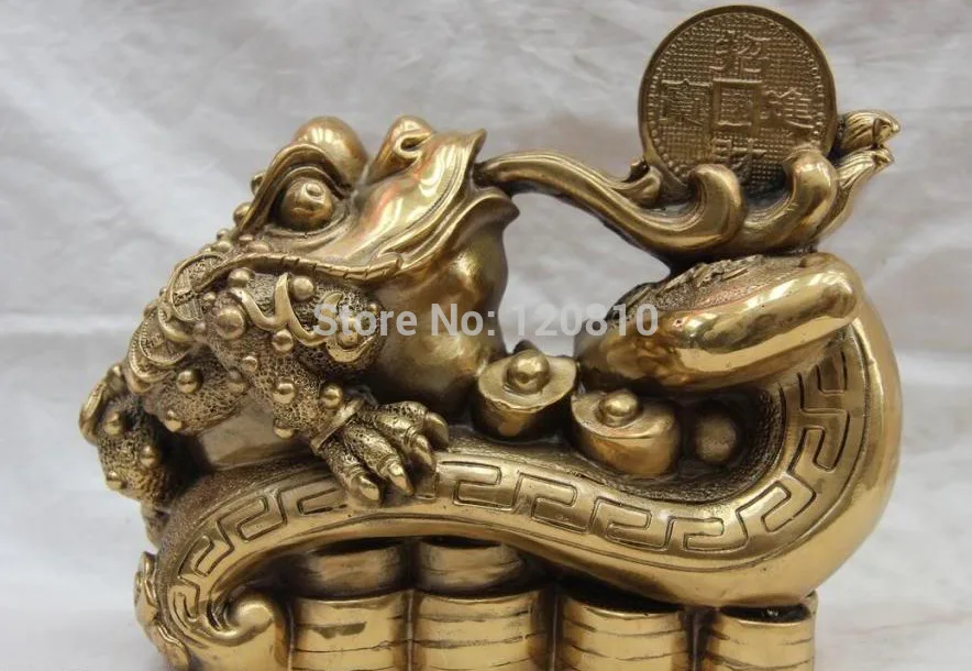 

Chinese Folk Copper Bronze Feng shui Lucky Wealth Yuanbao Coin RuYi Toad Statue