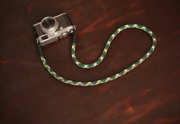 

Camera neck shoulder strap handmade green pattern climbing rope black leather Windmup