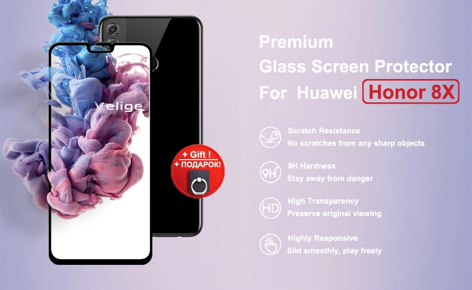 Velige 9H Tempered Glass For Huawei Honor 8X Honor8X 8 X Screen Protector Ultra Thin Protective Safety Glass Film (5)