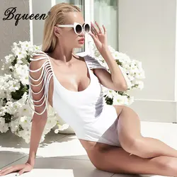 Bqueen Мода Bodycon кисточкой Для женщин Купальники Sexy Глубокий V спинки Для женщин повязки Корректирующие боди для женщин Сплошной спагетти